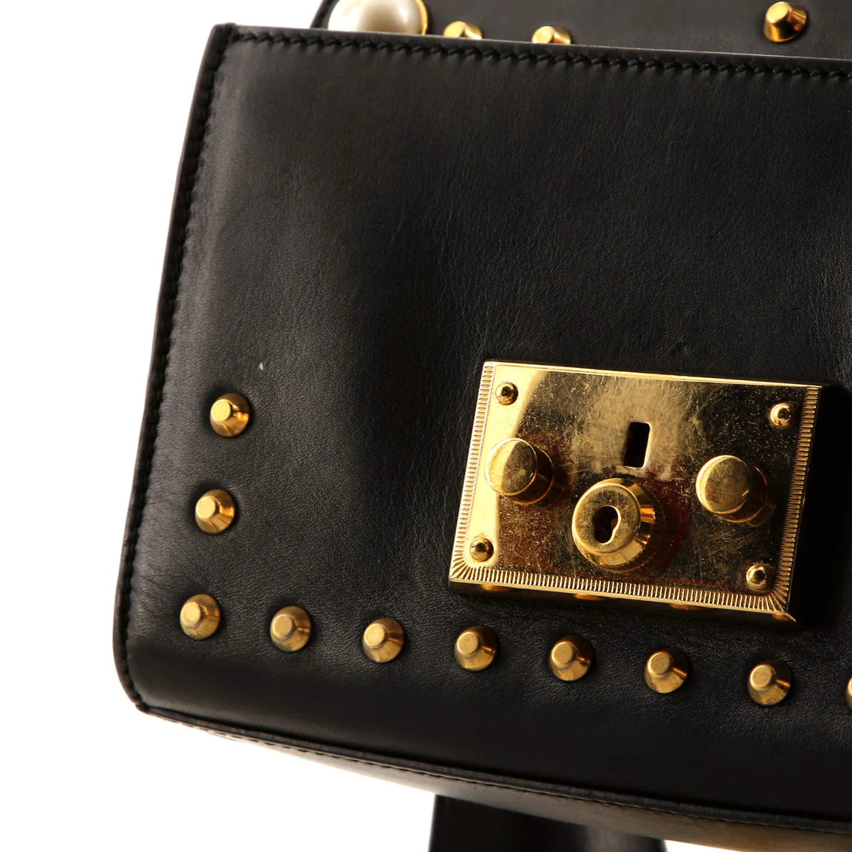 Pearly Padlock Shoulder Bag Studded Leather Small - Deep Luxury