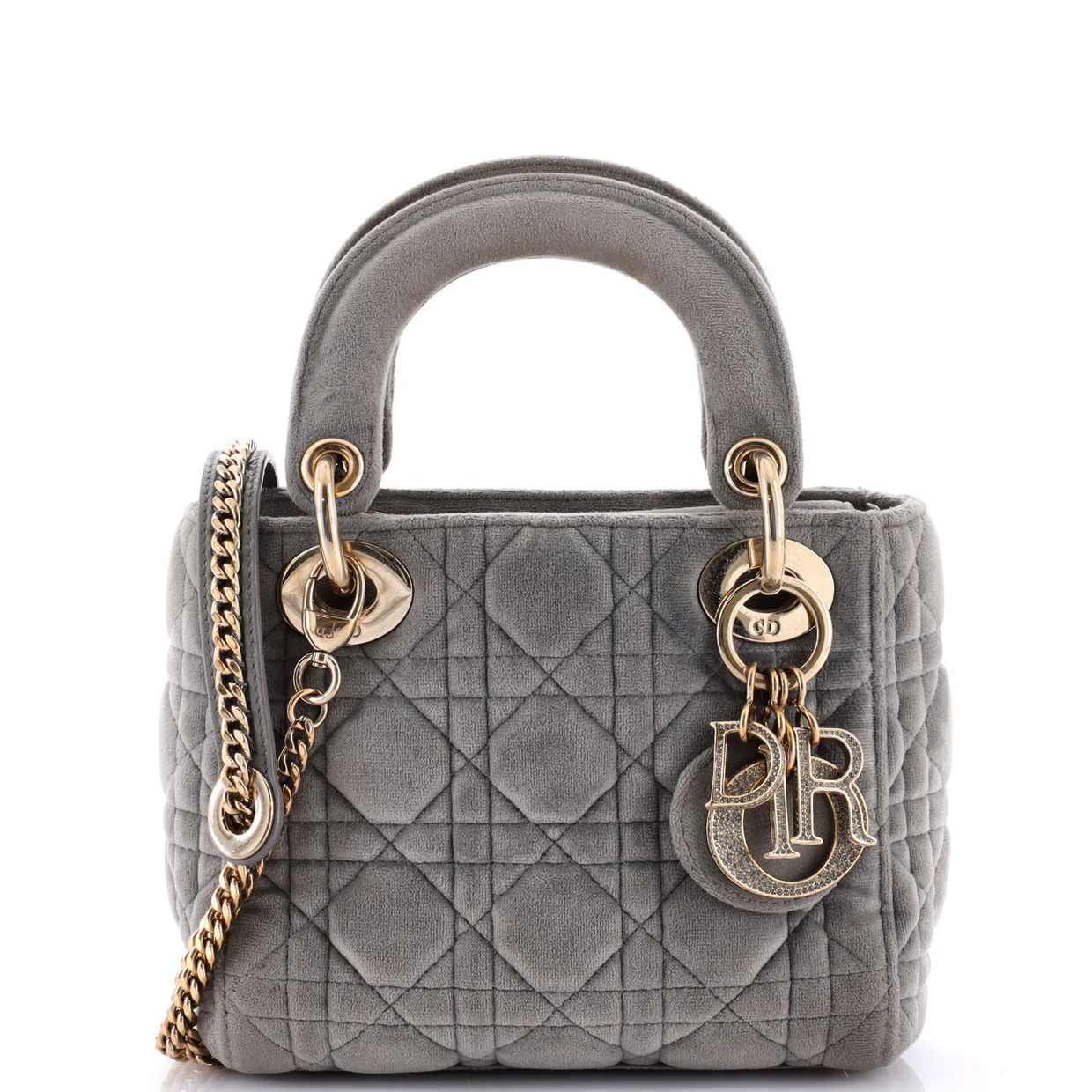 Lady Dior Chain Bag Cannage Quilt Velvet with Crystal Charms Mini - Deep Luxury
