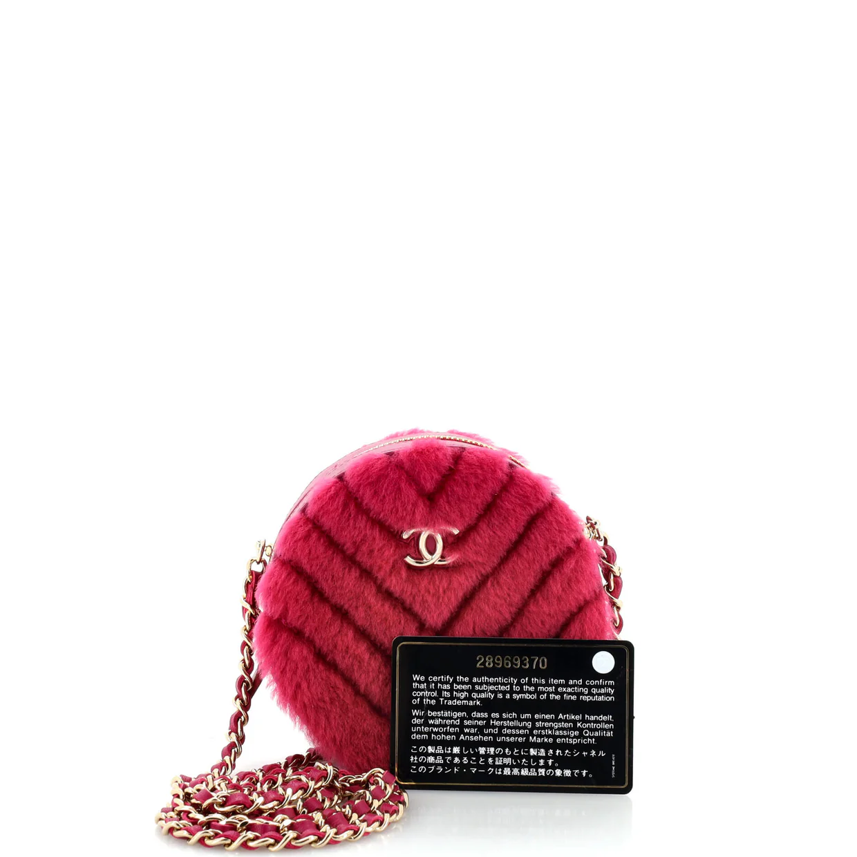 Round Clutch with Chain Chevron Shearling Mini - Deep Luxury