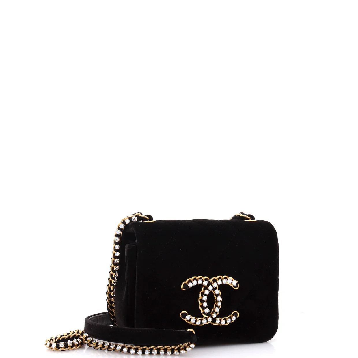 Crystal CC Full Flap Bag Quilted Velvet Mini - Deep Luxury