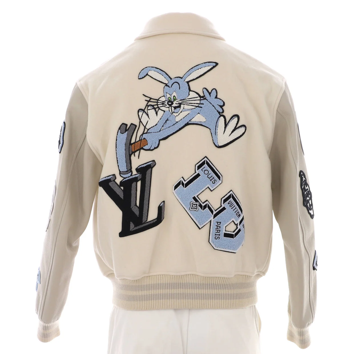 Men's Multi Patches Varsity Jacket Wool and Leather - Deep Luxury