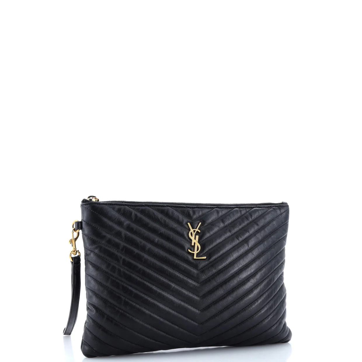 Classic Monogram Wristlet Pouch Matelasse Chevron Leather Medium - Deep Luxury