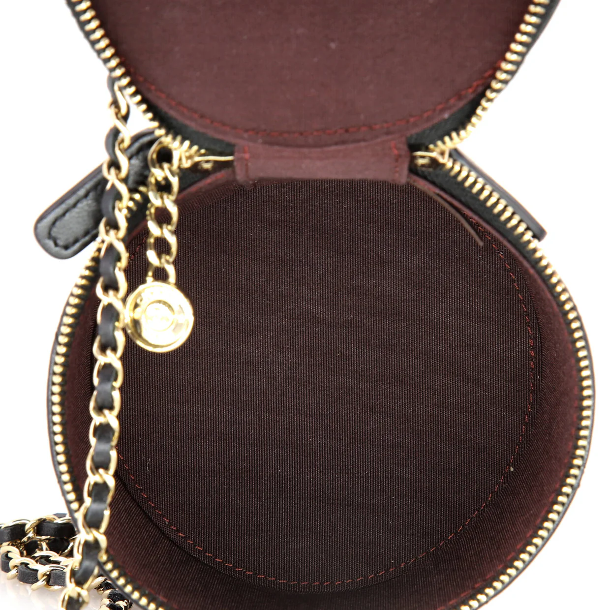 CC Round Vanity Case with Chain Quilted Lambskin Mini - Deep Luxury