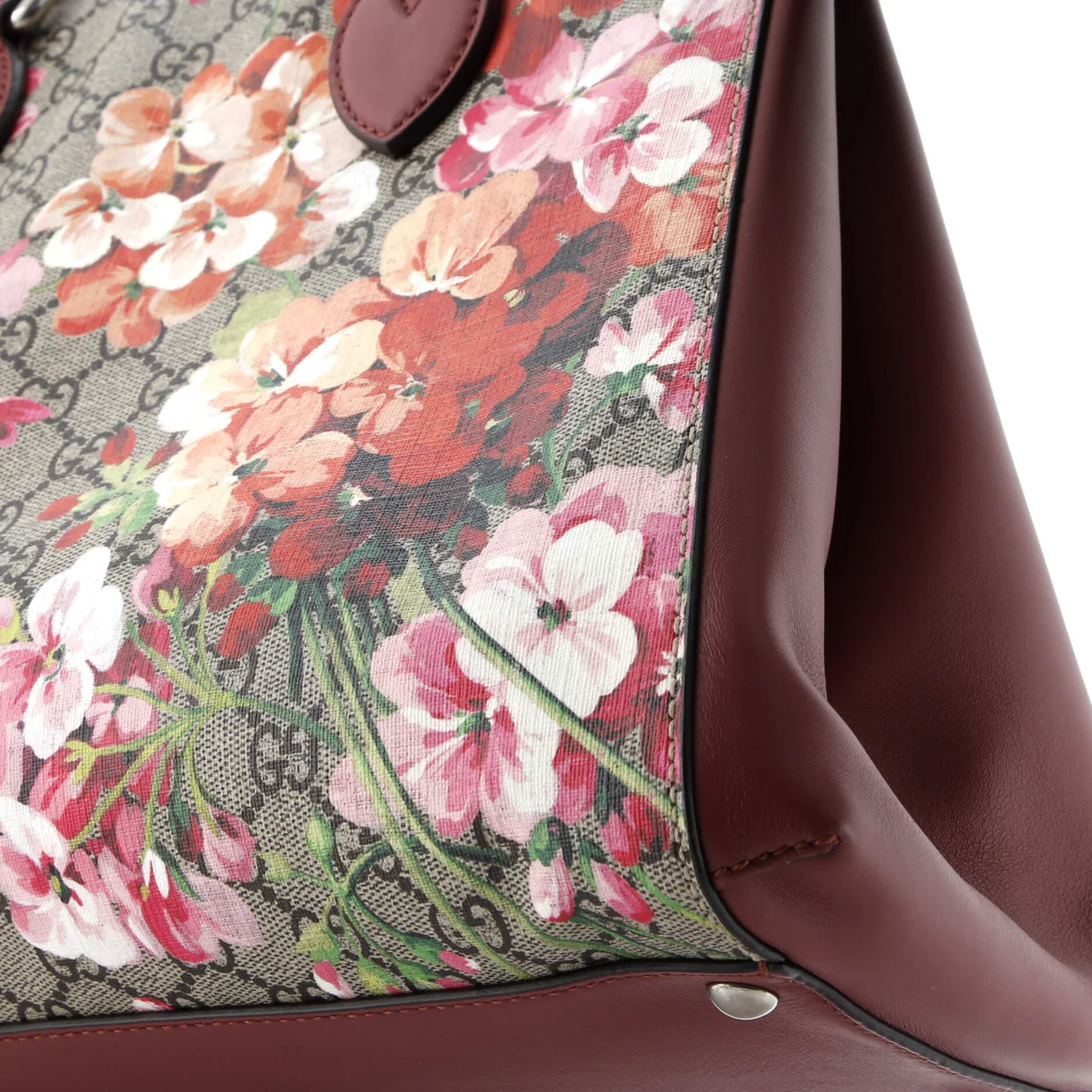 Convertible Shopping Tote Blooms Print GG Coated Canvas Large - Deep Luxury