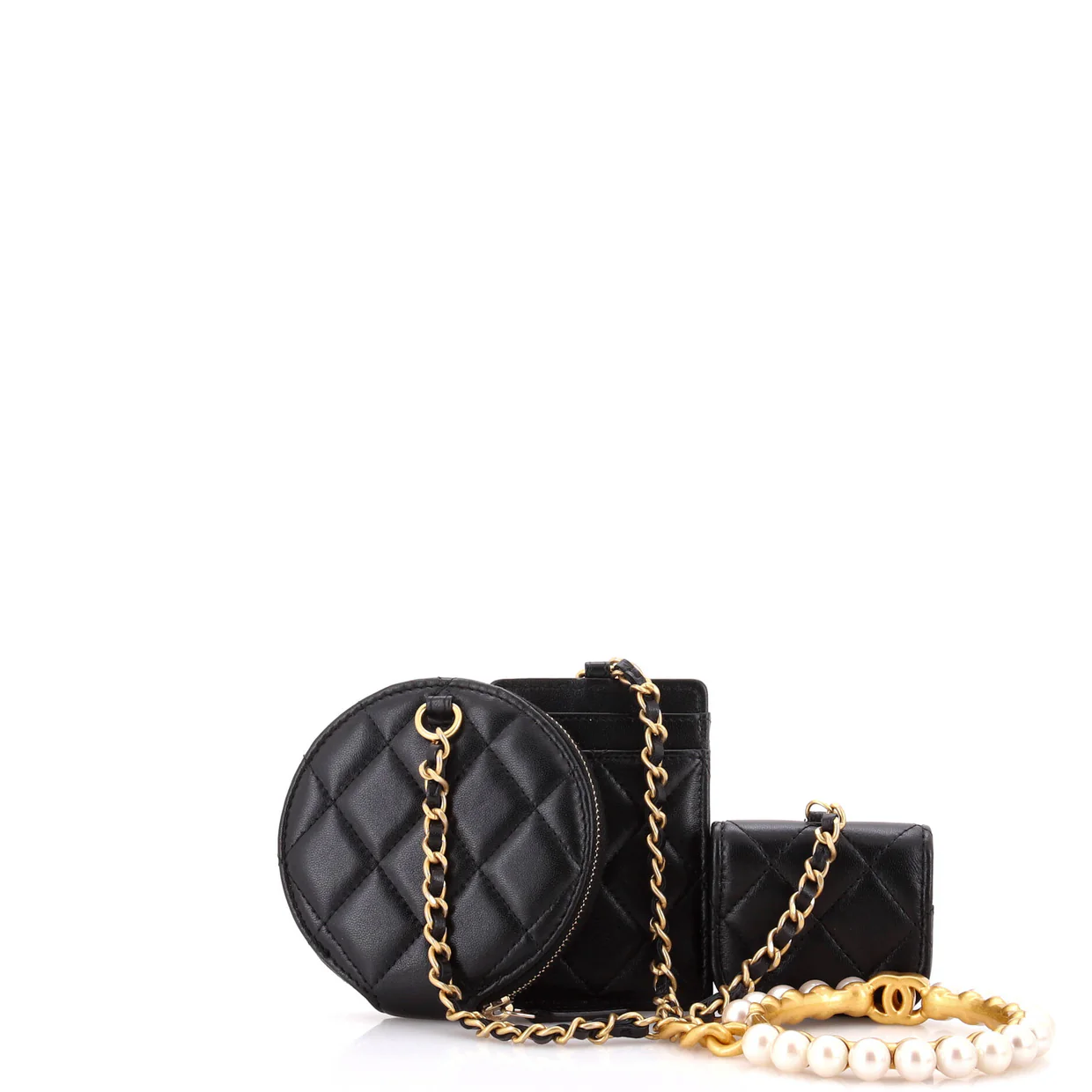 Pearl Crown Handle Multi-Pouches Quilted Lambskin - Deep Luxury