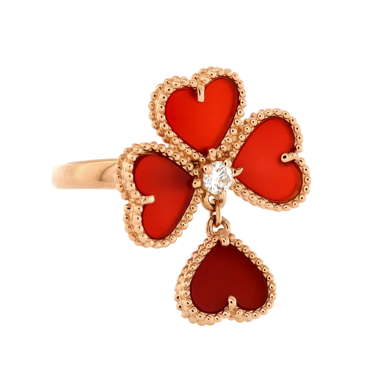 Sweet Alhambra Effeuillage Ring 18K Rose Gold with Carnelian and Diamond - Deep Luxury