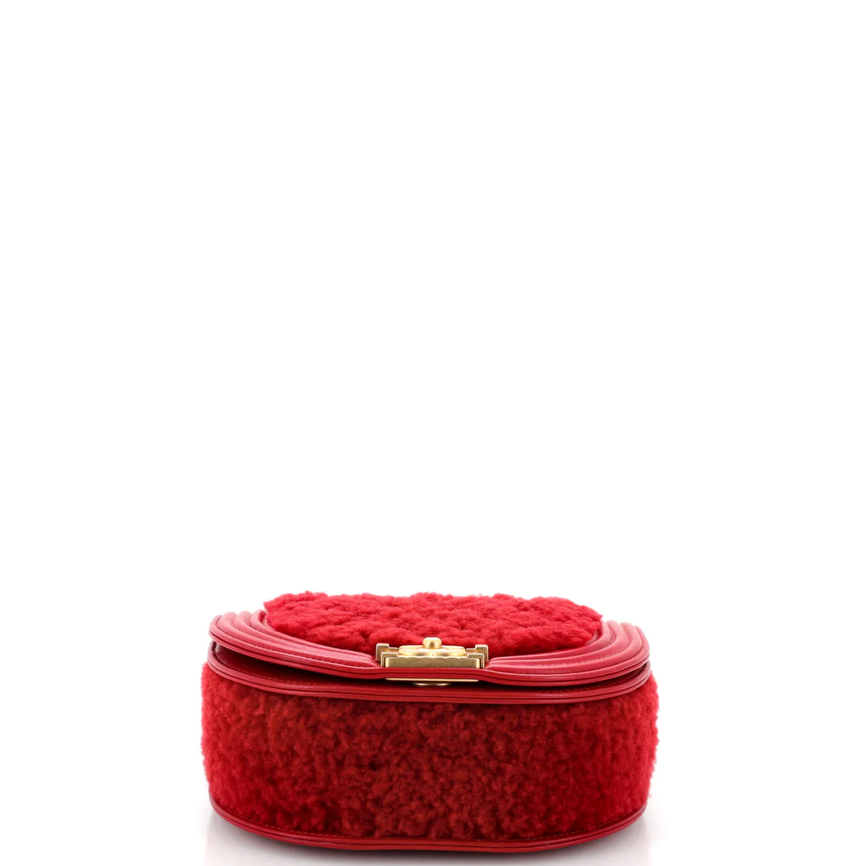 Boy Curved Messenger Bag Shearling with Leather Small - Deep Luxury