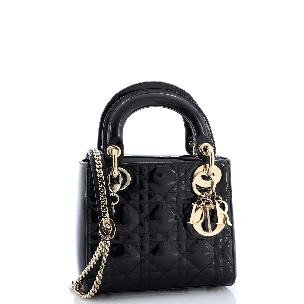 Lady Dior Chain Bag Cannage Quilt Patent Mini - Deep Luxury