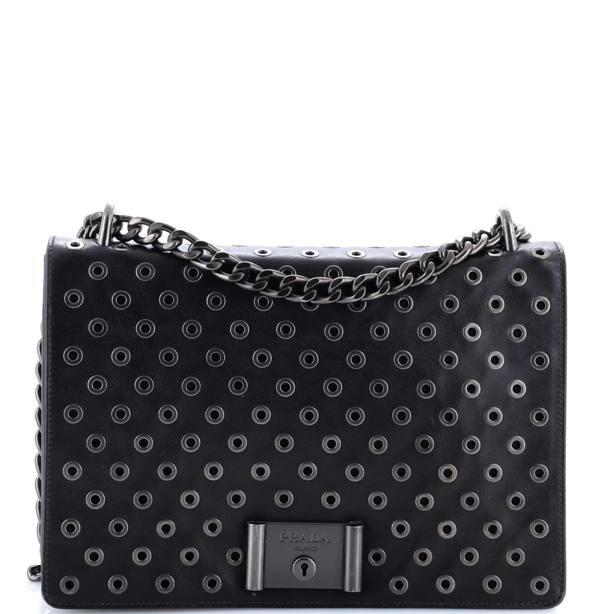 Grommet Lock Flap Chain Shoulder Bag Leather Medium - Deep Luxury