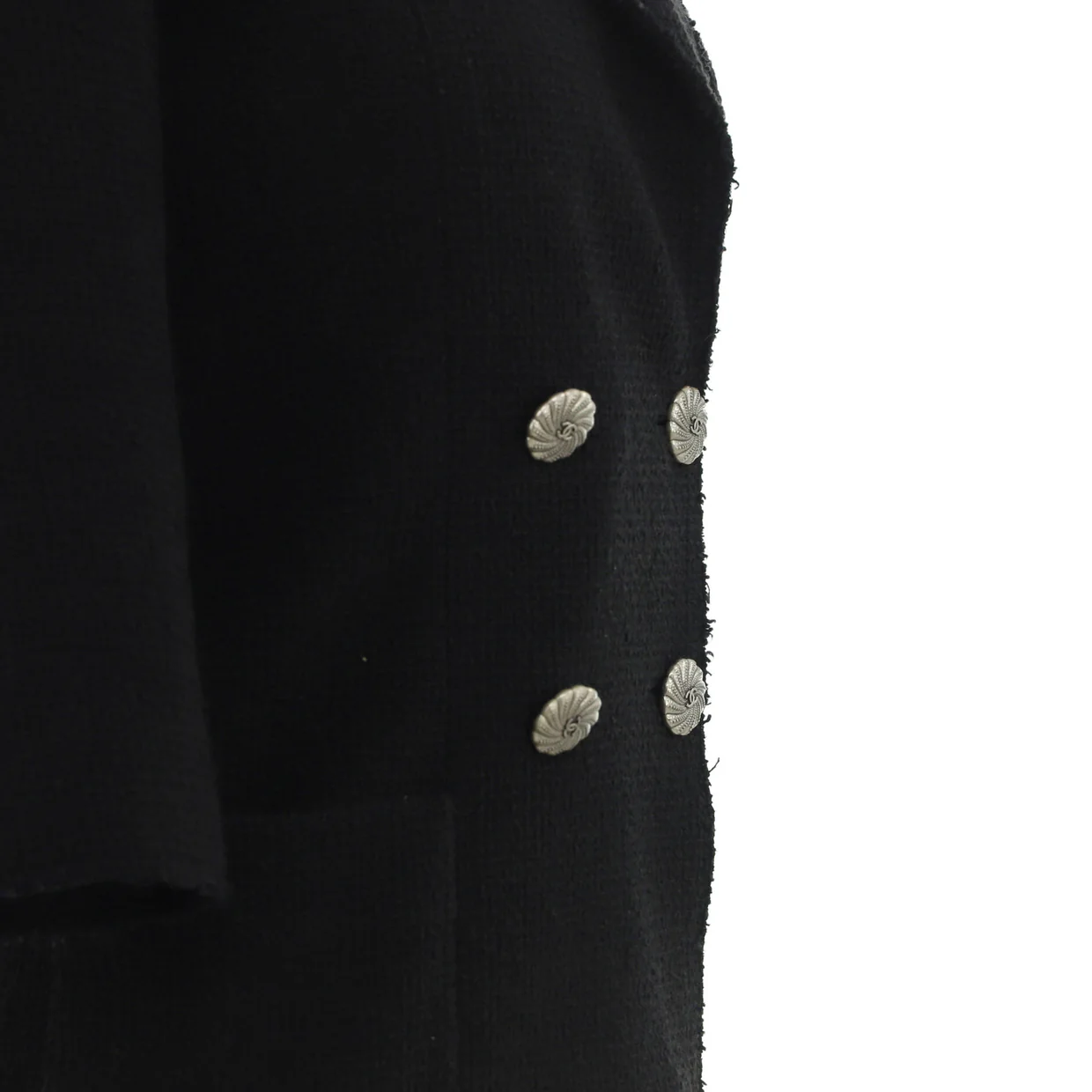 Women's CC Logo Cropped Sleeve Double Breasted Blazer Cotton Tweed - Deep Luxury