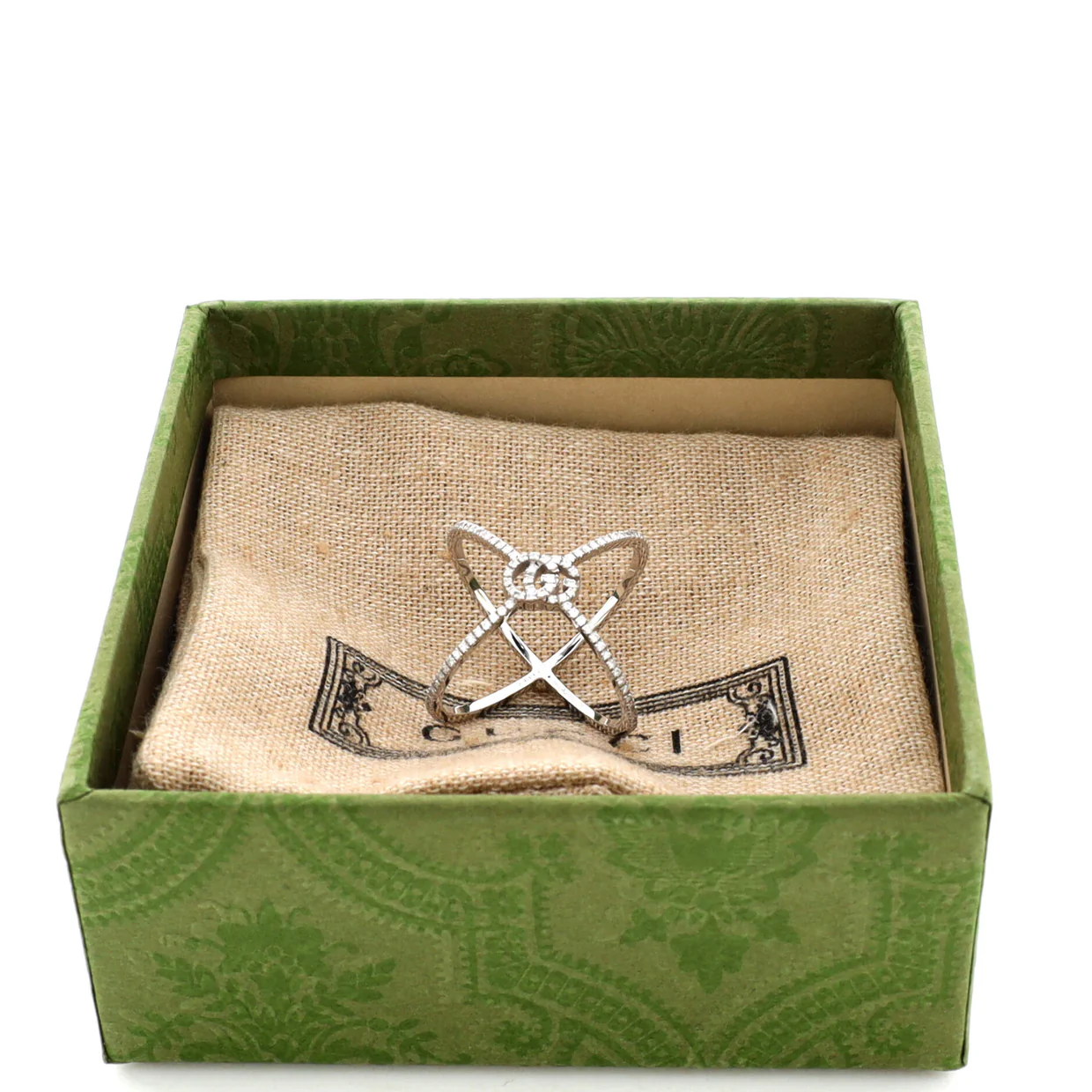 GG Running Cross Ring 18K White Gold and Pave Diamonds - Deep Luxury