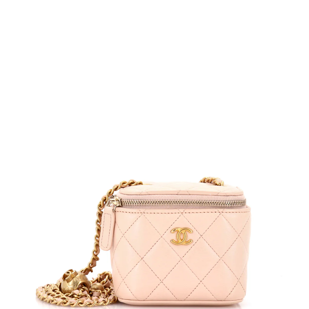 Pearl Crush Vanity Case with Chain Quilted Lambskin Mini - Deep Luxury