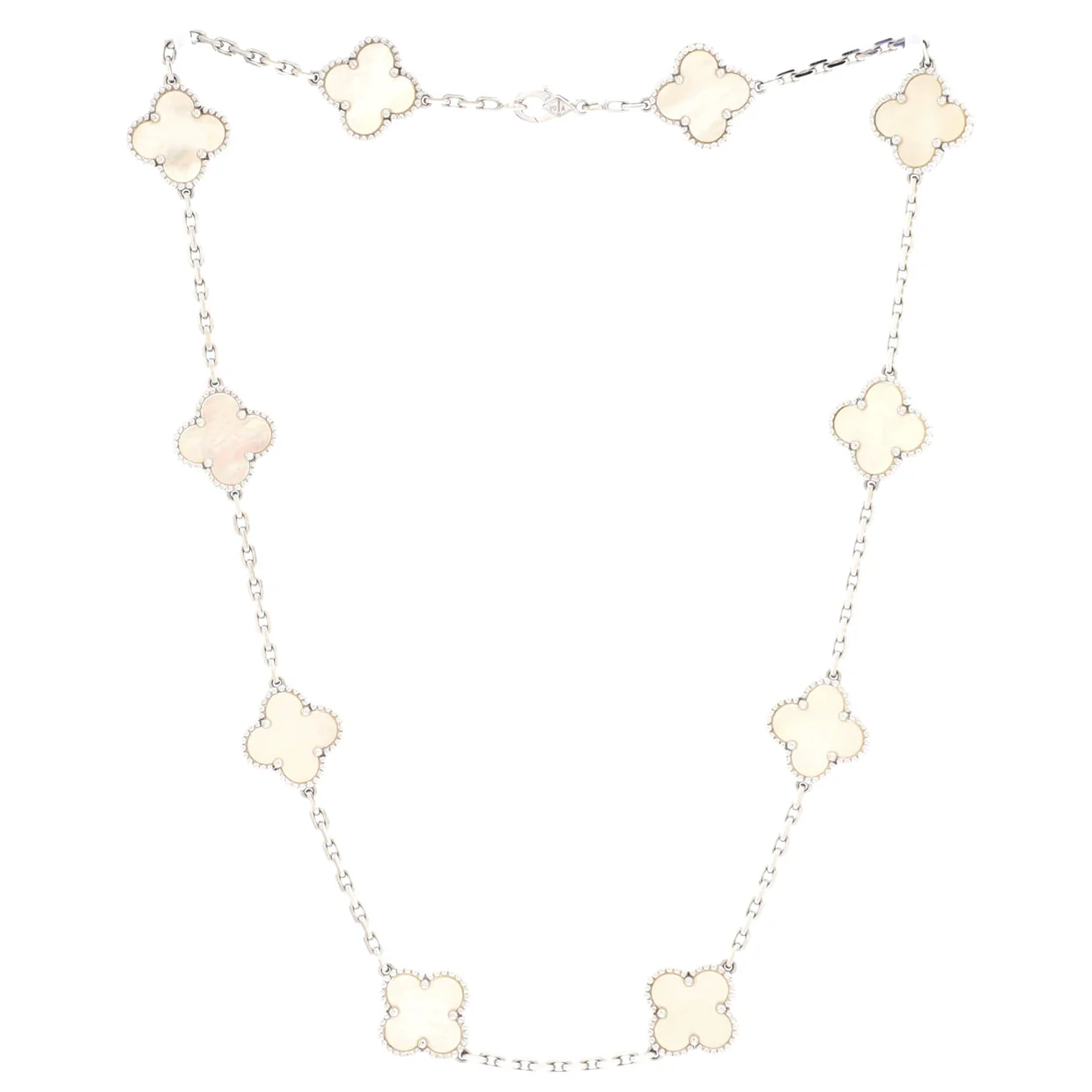 Vintage Alhambra 10 Motifs Necklace 18K White Gold and Mother of Pearl - Deep Luxury