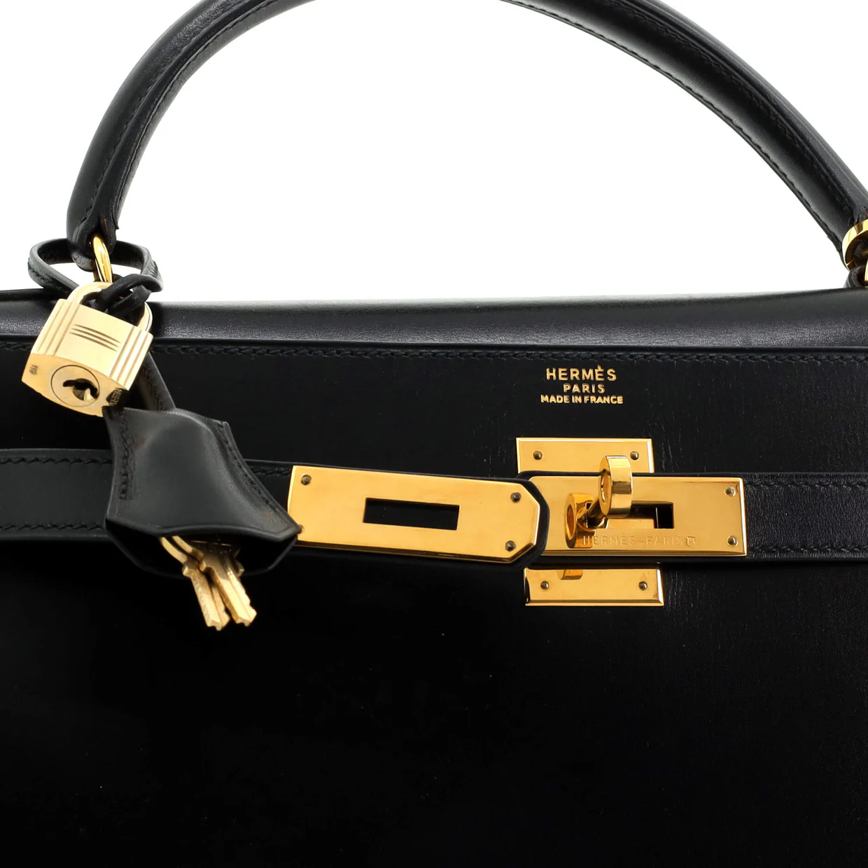Kelly Handbag Noir Box Calf with Gold Hardware 32 - Deep Luxury