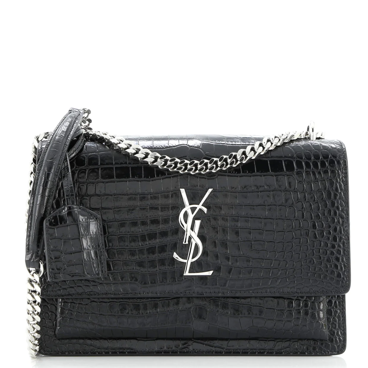 Sunset Crossbody Bag Crocodile Embossed Leather Medium - Deep Luxury