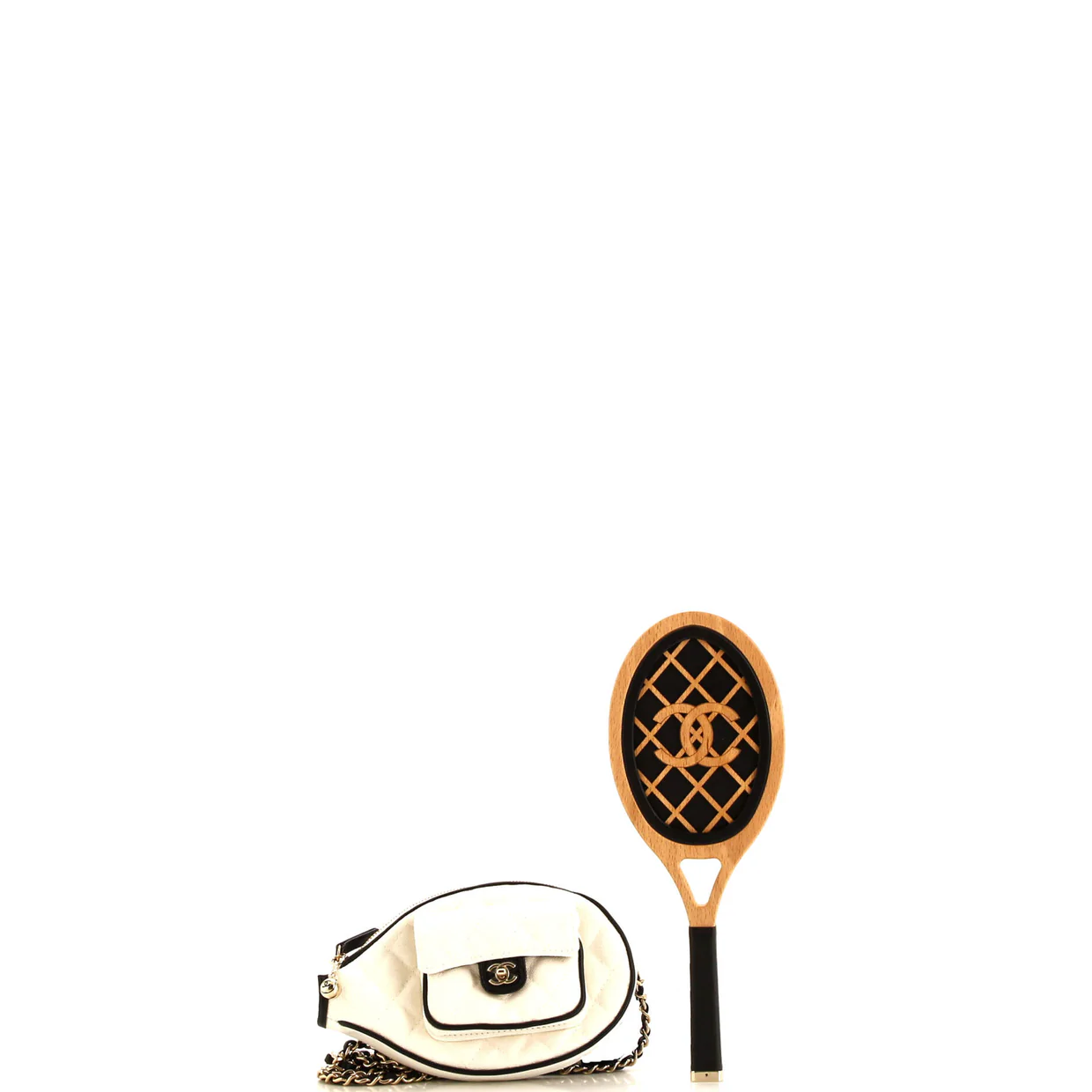 CC Tennis Racket Clutch with Chain Quilted Canvas and Leather - Deep Luxury