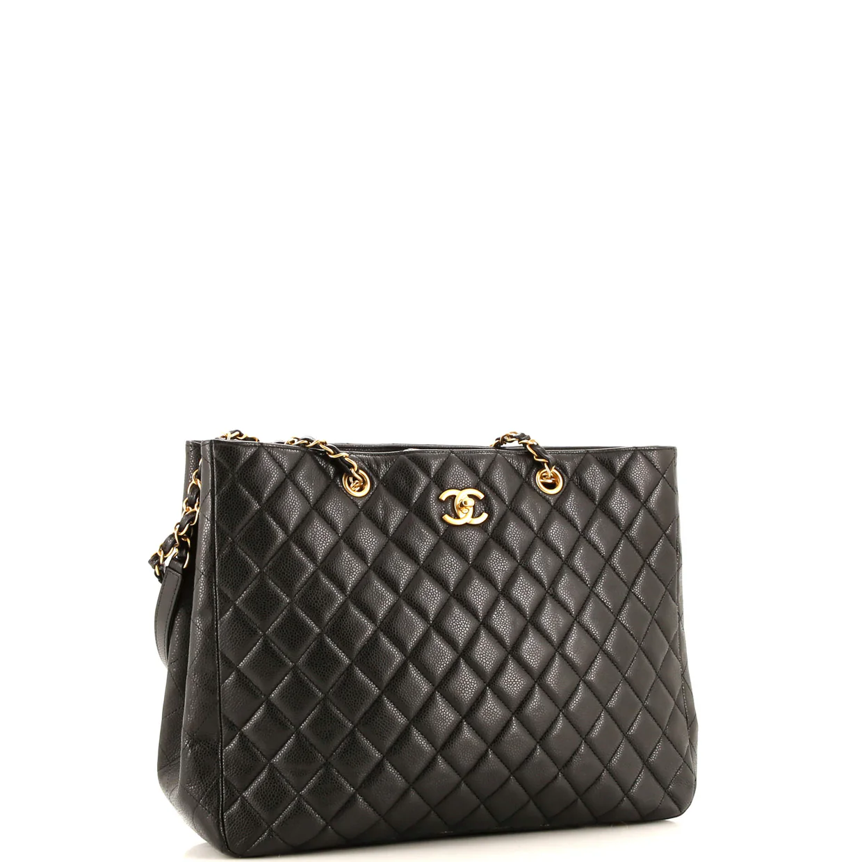 Classic CC Shopping Tote Quilted Caviar Large - Deep Luxury