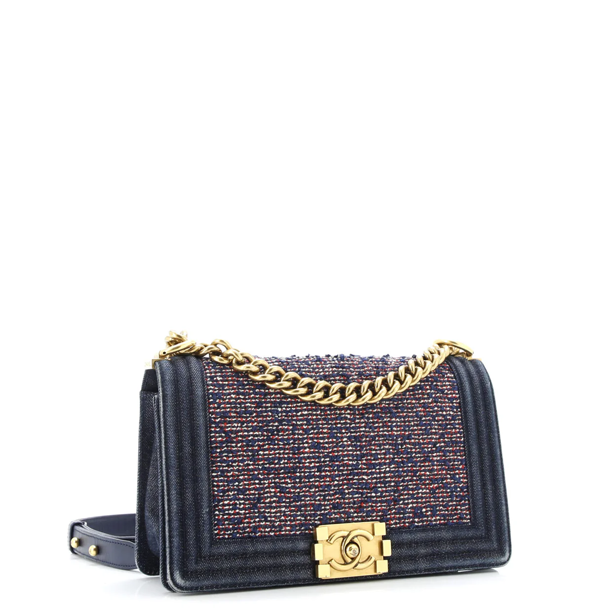 Boy Flap Bag Quilted Tweed With Denim Old Medium - Deep Luxury