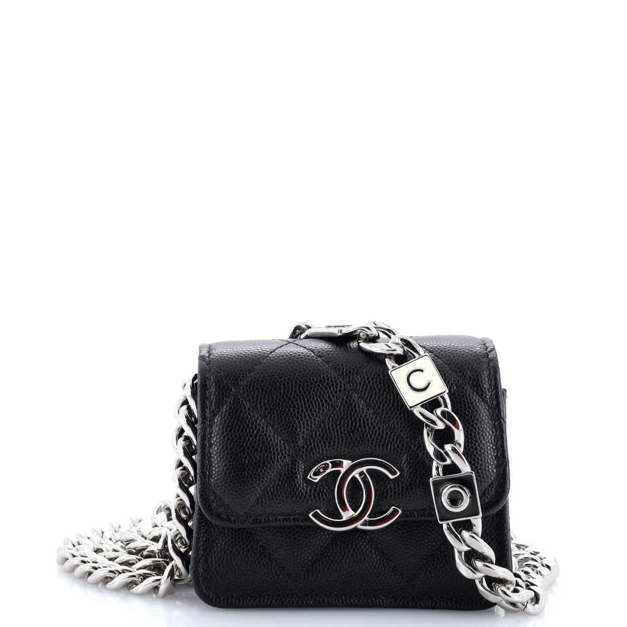 Coco Enamel Strap Flap Clutch with Chain Quilted Caviar Mini - Deep Luxury