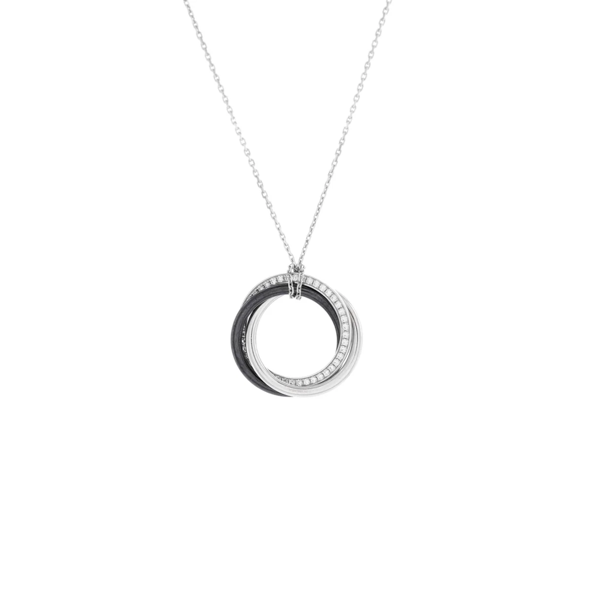 Trinity Pendant Necklace 18K White Gold with Diamonds and Ceramic Small - Deep Luxury