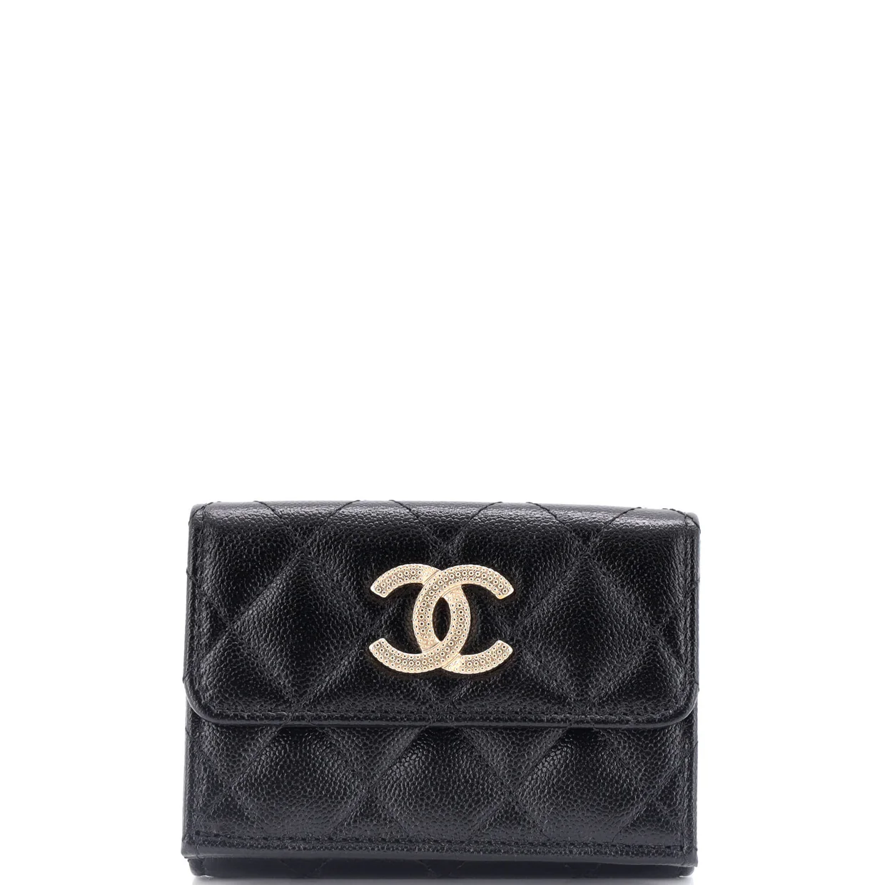 Textured CC Flap Wallet Quilted Caviar Small - Deep Luxury