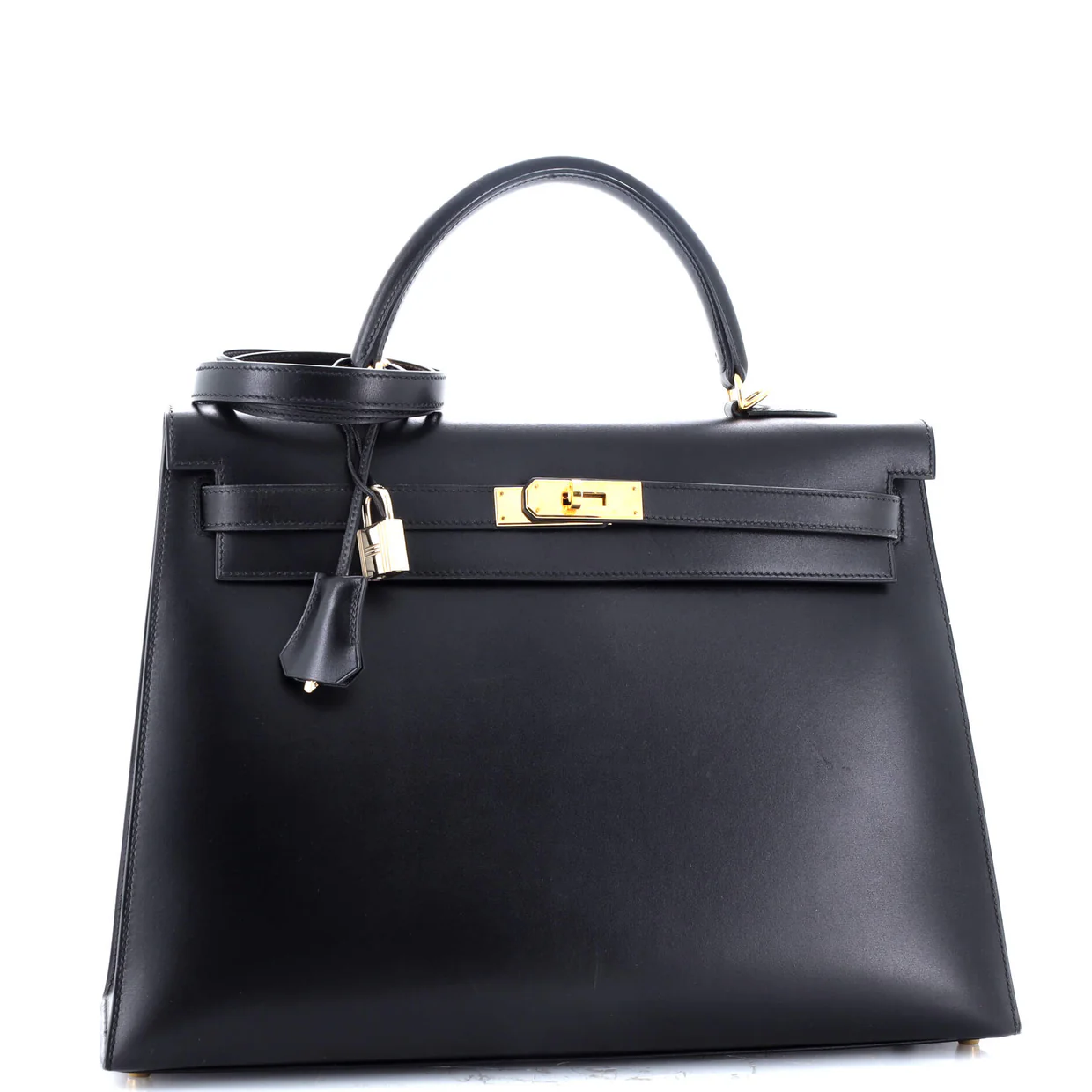 Kelly Handbag Noir Box Calf with Gold Hardware 35 - Deep Luxury
