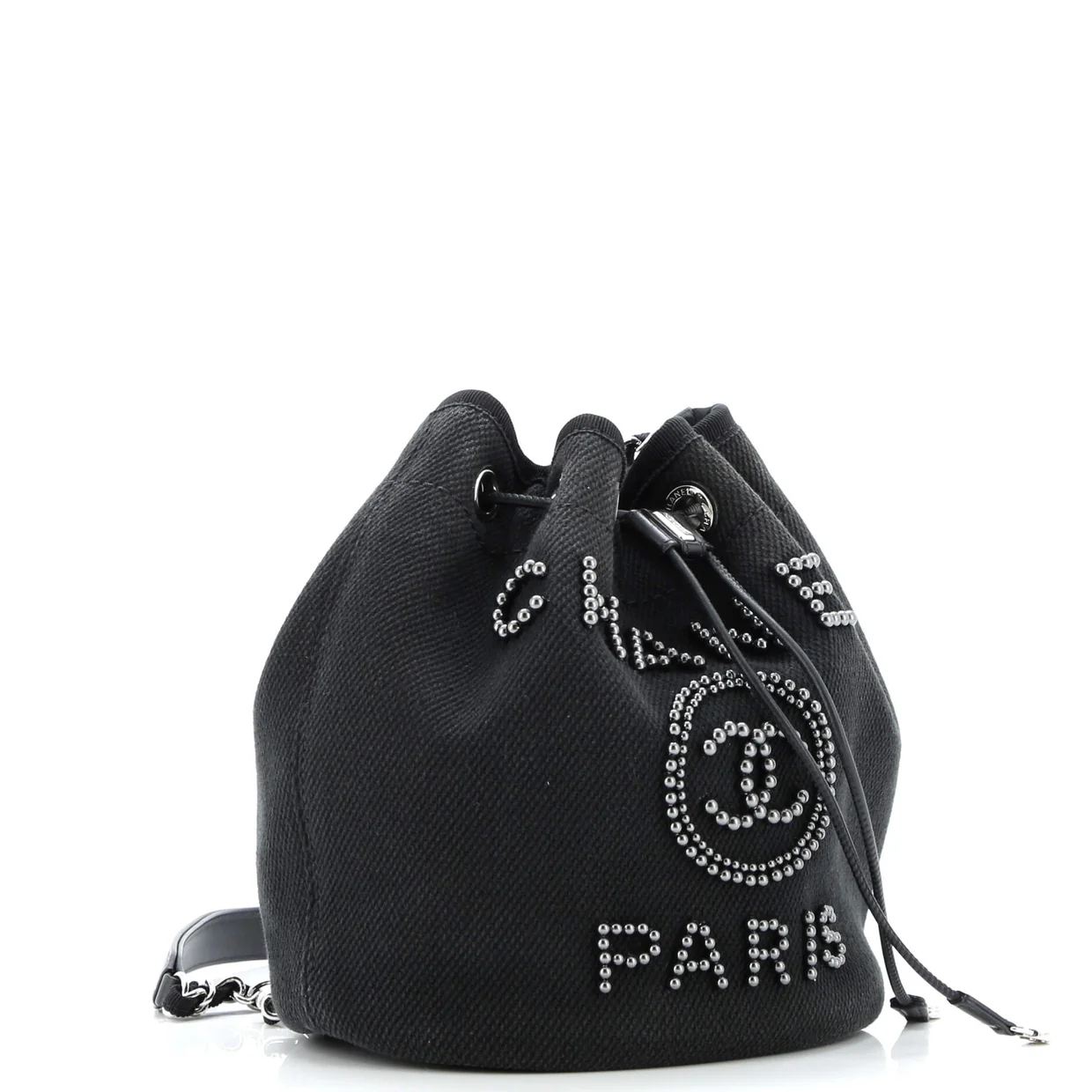 Deauville Drawstring Bucket Bag Pearl Embellished Canvas Medium - Deep Luxury