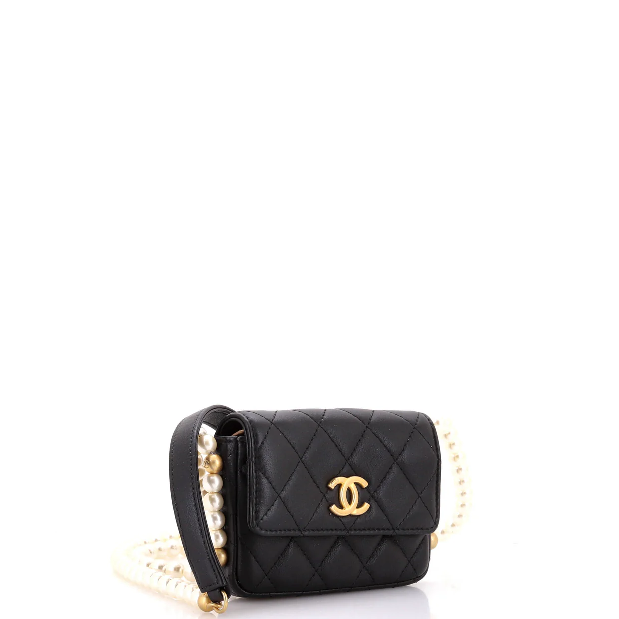 About Pearls Flap Card Holder with Chain Quilted Calfskin - Deep Luxury