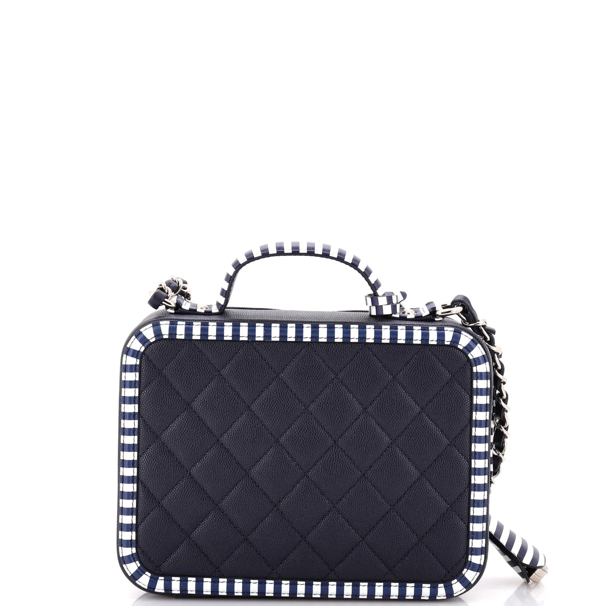 Filigree Vanity Case Quilted Caviar with Striped Leather Medium - Deep Luxury