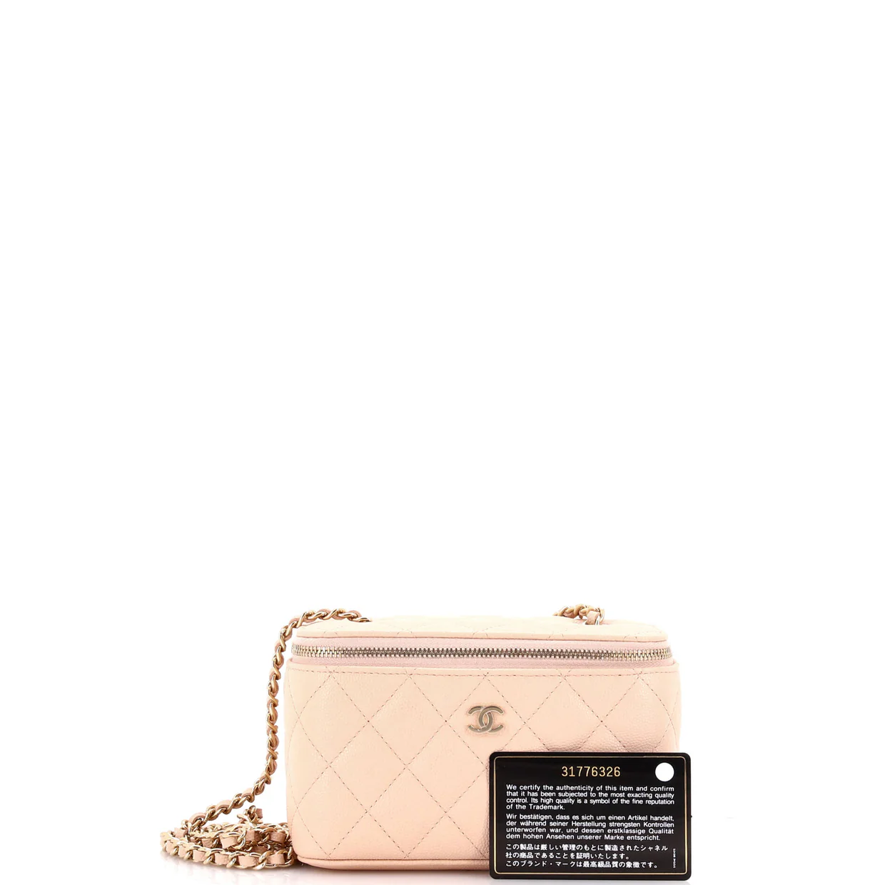 Classic Vanity Case with Chain Quilted Caviar Small - Deep Luxury