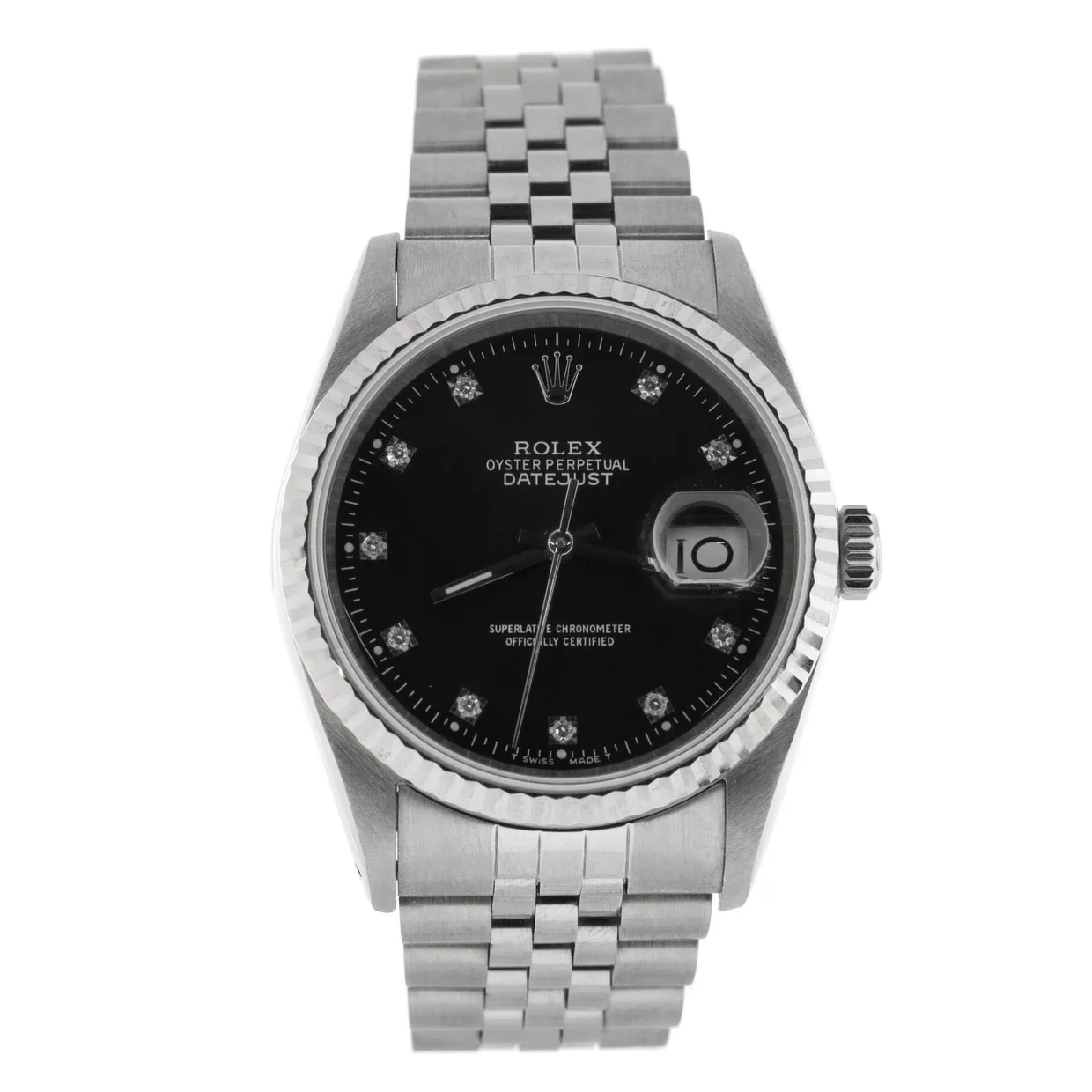 Oyster Perpetual Datejust Automatic Watch Stainless Steel and White Gold with Diamond Markers 36 - Deep Luxury