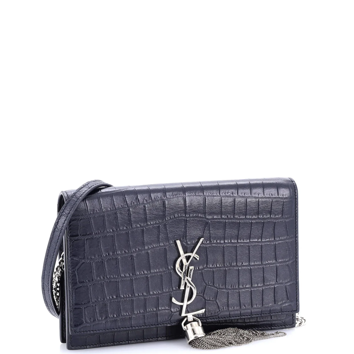 Classic Monogram Tassel Crossbody Bag Crocodile Embossed Leather Small - Deep Luxury
