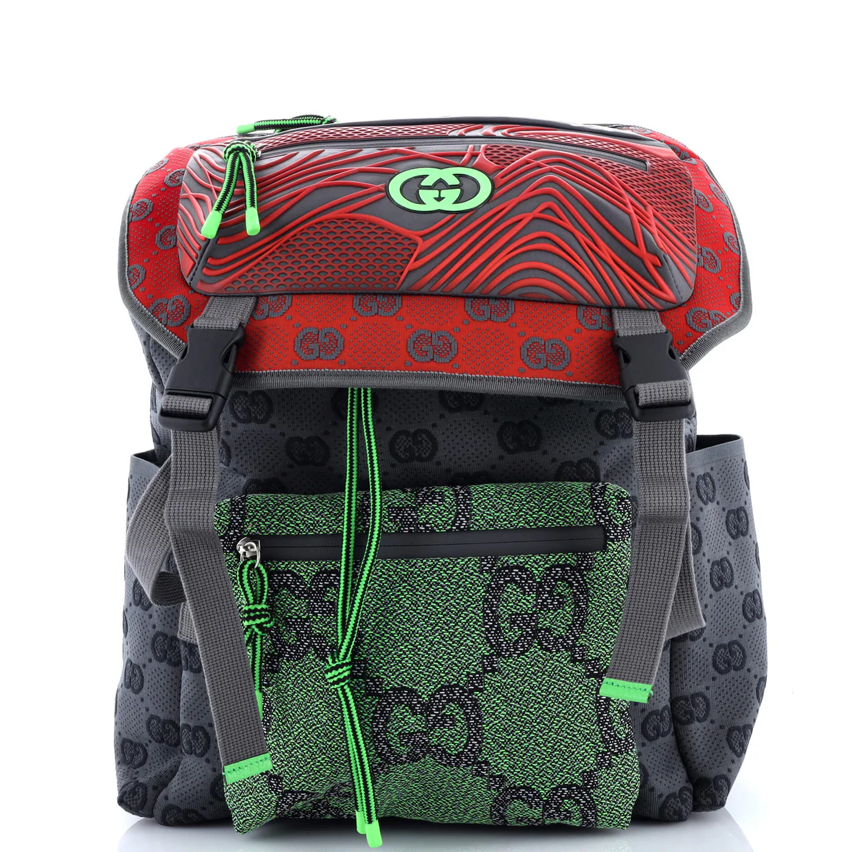 Panelled Double Buckle Backpack GG Jacquard Nylon and Rubber Large - Deep Luxury