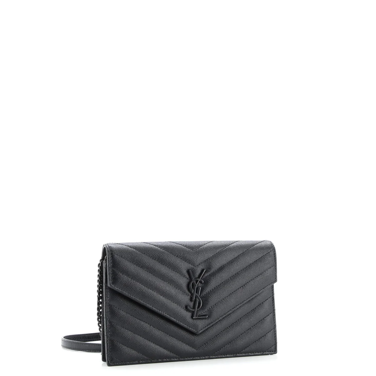 Classic Monogram Wallet on Chain Matelasse Chevron Leather Small - Deep Luxury