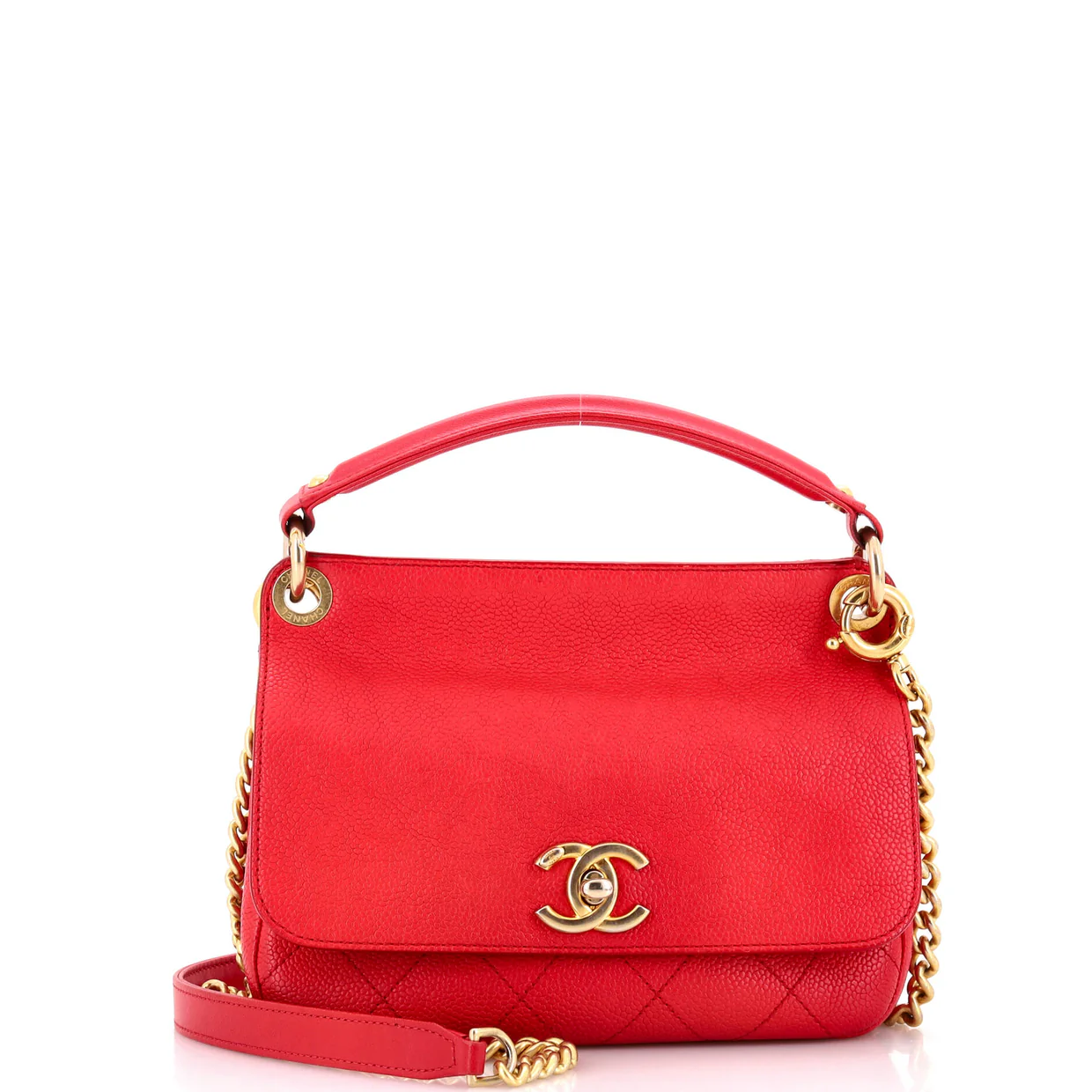 CC Top Handle Flap Bag Stitched Caviar Small - Deep Luxury