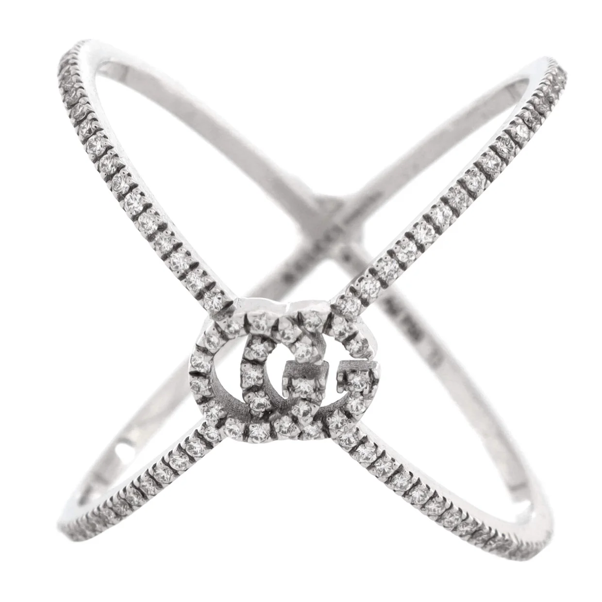 GG Running Cross Ring 18K White Gold and Pave Diamonds - Deep Luxury