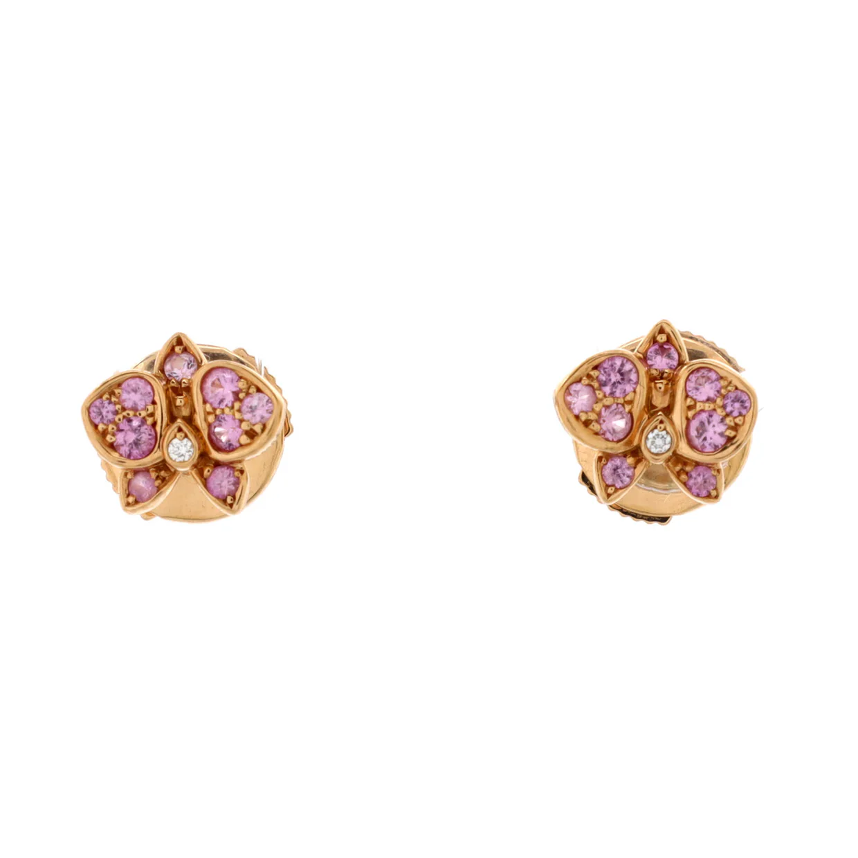 Caresse D'Orchidees Stud Earrings 18K Rose Gold with Pink Sapphires and Diamonds Small - Deep Luxury