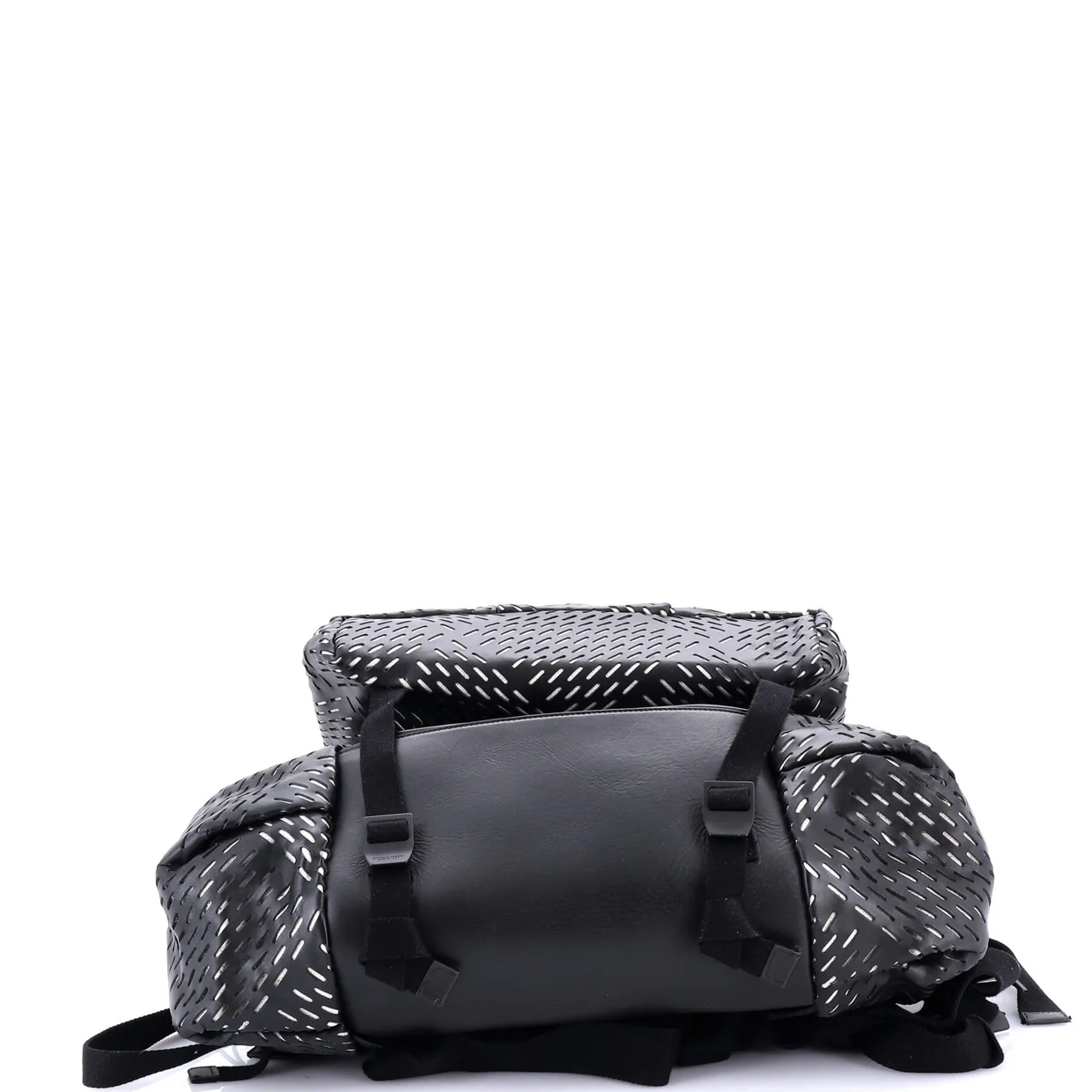 Fold Over Backpack Leather with Perforated Detail - Deep Luxury