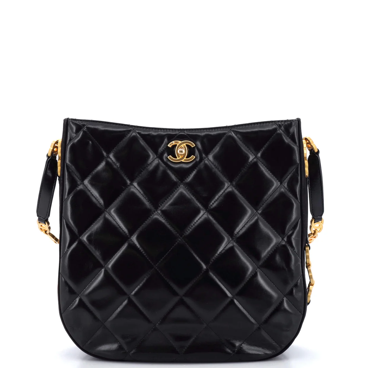 Tiny CC Link Hobo Quilted Shiny Calfskin and Suede Medium - Deep Luxury