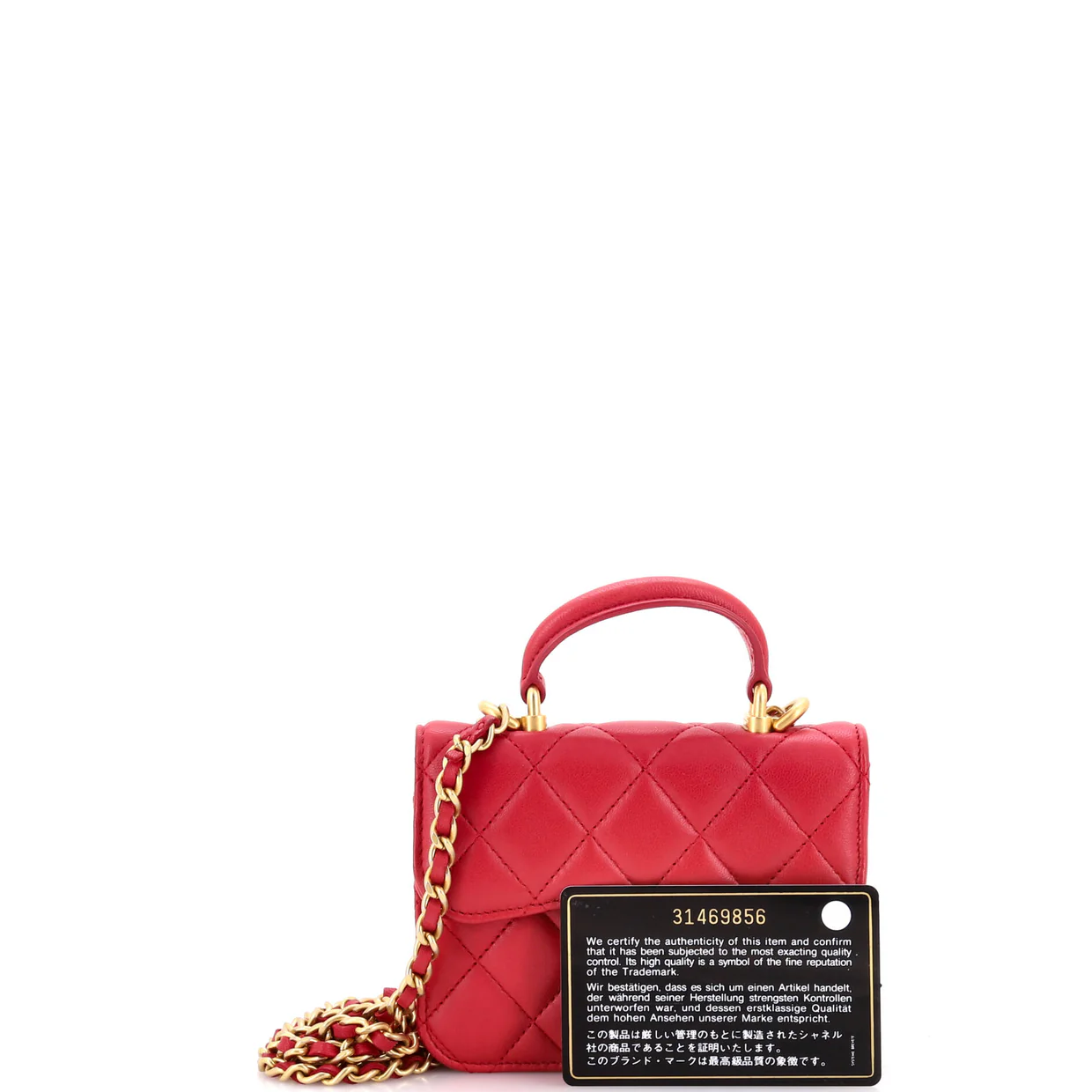 Top Handle Flap Coin Purse with Chain Quilted Lambskin - Deep Luxury