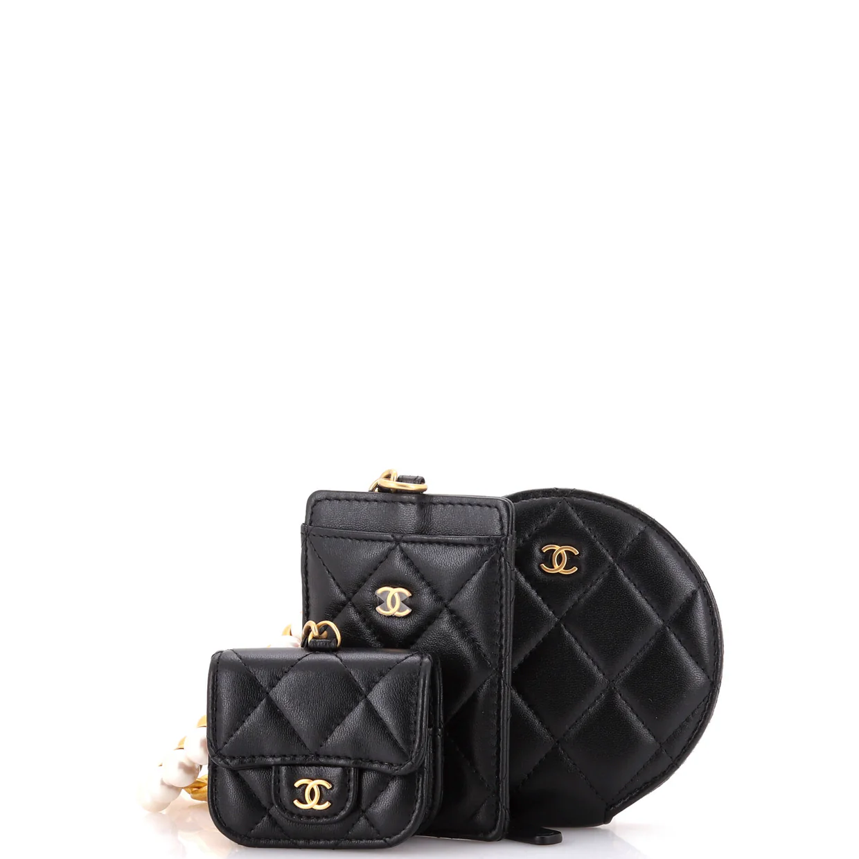 Pearl Crown Handle Multi-Pouches Quilted Lambskin - Deep Luxury