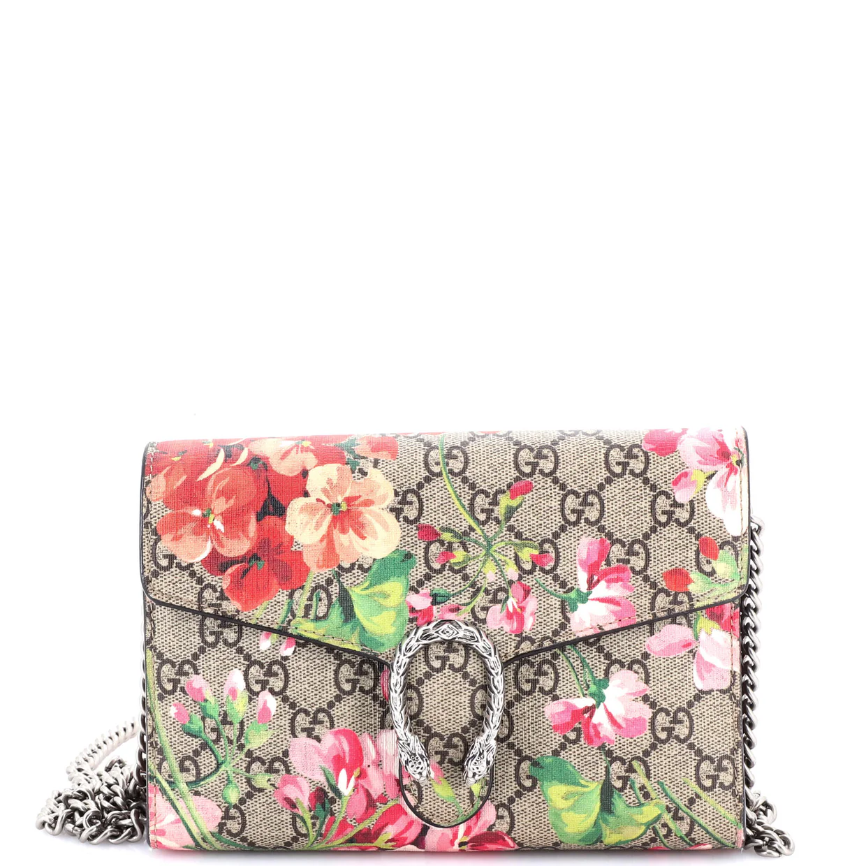 Dionysus Chain Wallet Blooms Print GG Coated Canvas Small - Deep Luxury