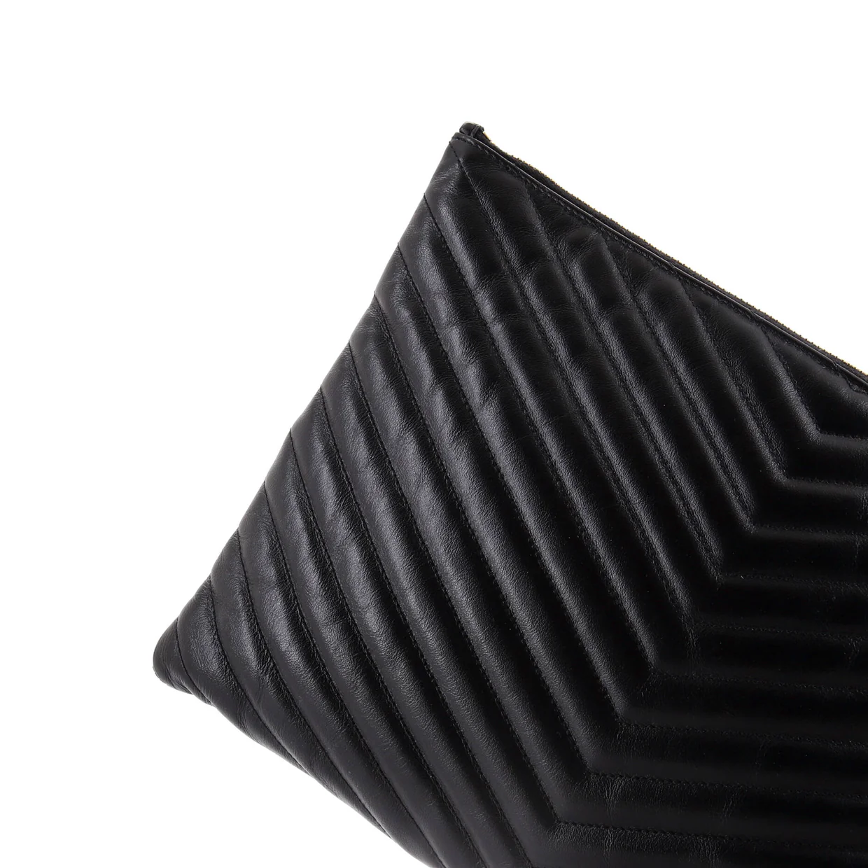 Classic Monogram Wristlet Pouch Matelasse Chevron Leather Medium - Deep Luxury