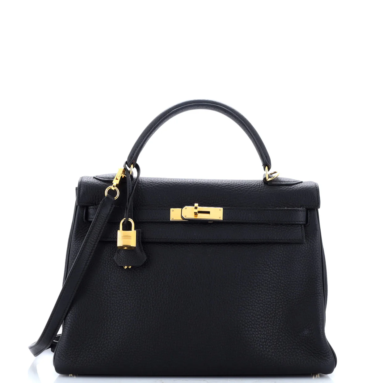 Kelly Handbag Noir Clemence with Gold Hardware 32 - Deep Luxury