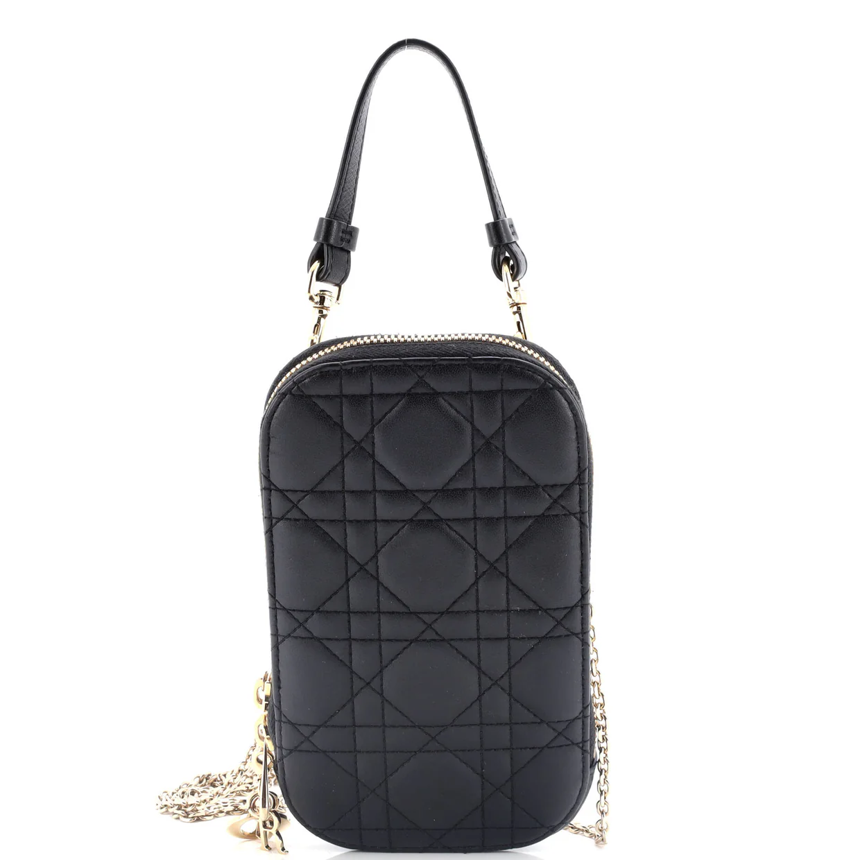 Lady Dior Phone Holder on Chain Cannage Quilt Lambskin - Deep Luxury