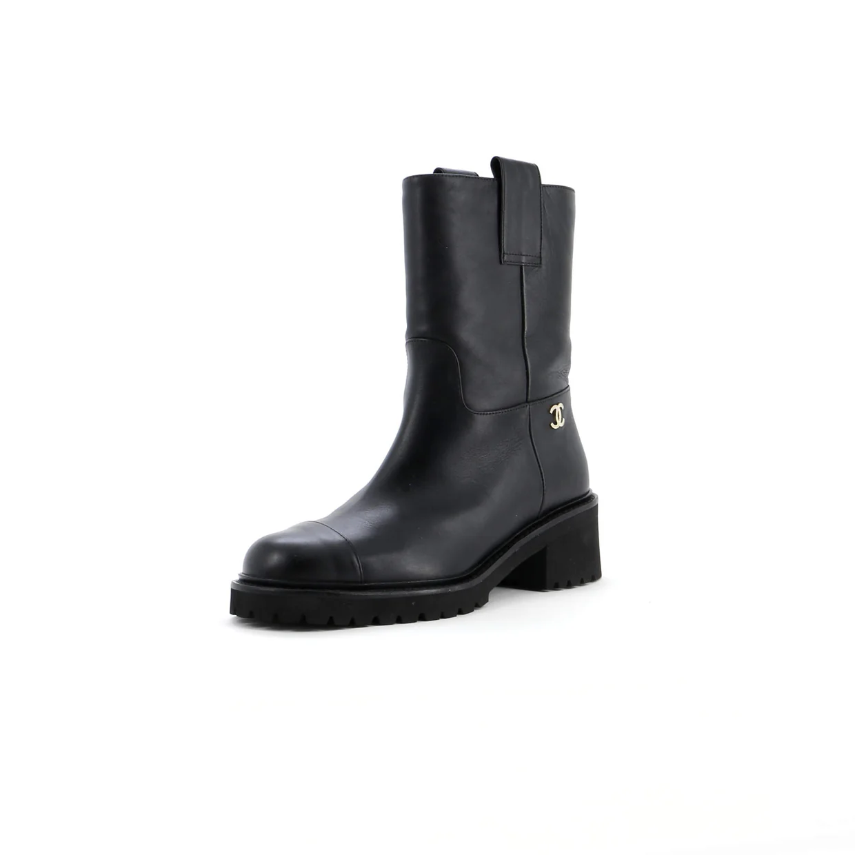 Women's CC Logo Moto Boots Leather - Deep Luxury