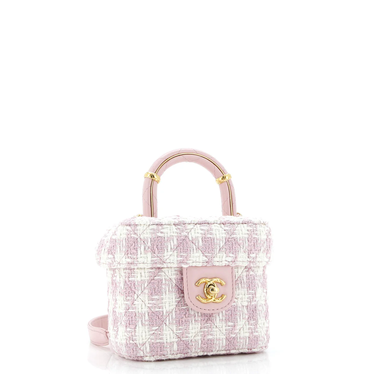 CC Top Handle Flap Vanity Case Quilted Tweed Small - Deep Luxury