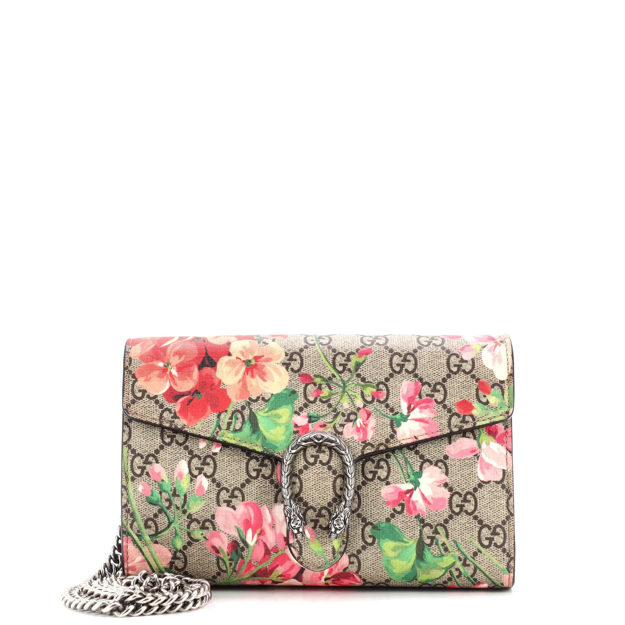 Dionysus Chain Wallet Blooms Print GG Coated Canvas Small - Deep Luxury
