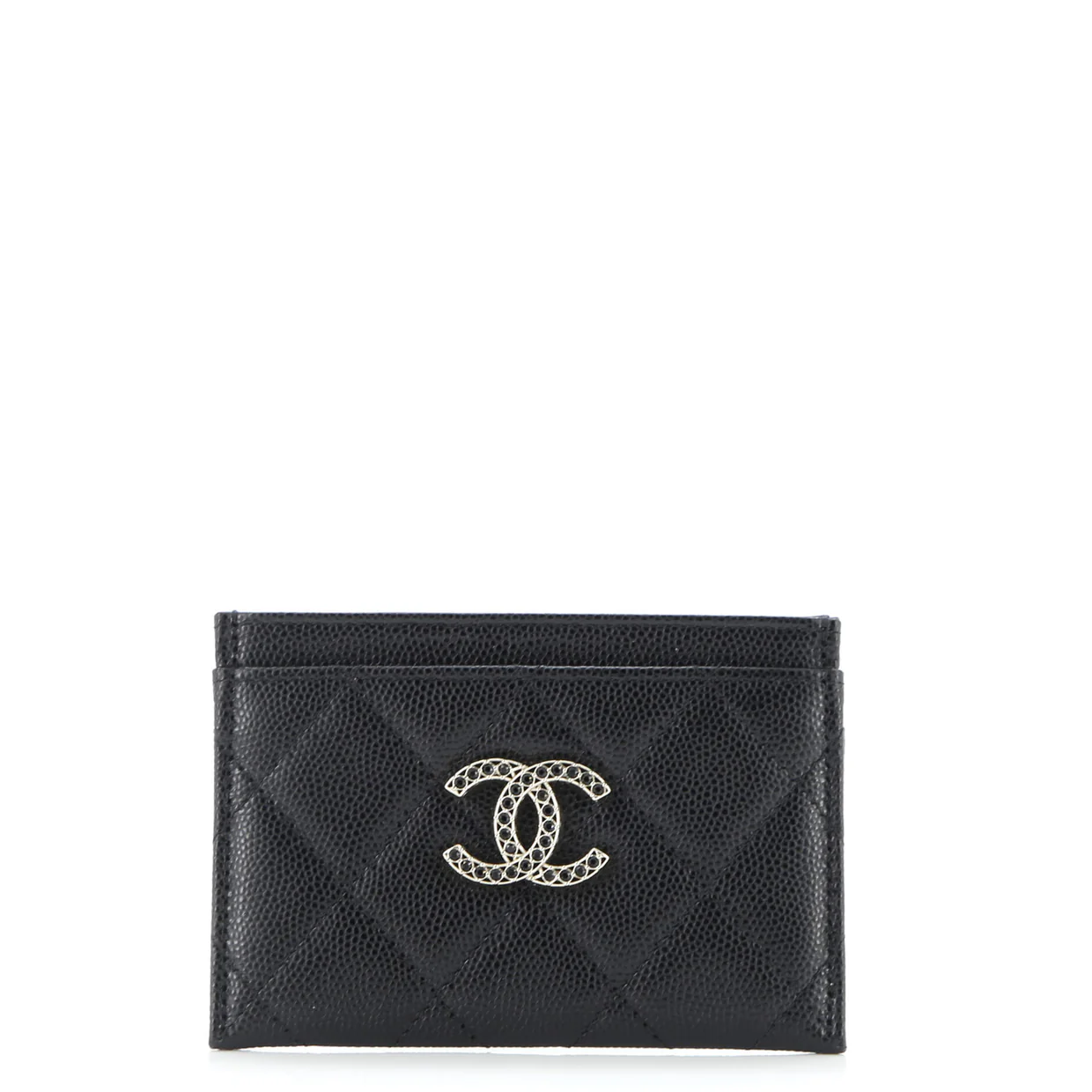 Crystal CC Card Holder Quilted Caviar - Deep Luxury