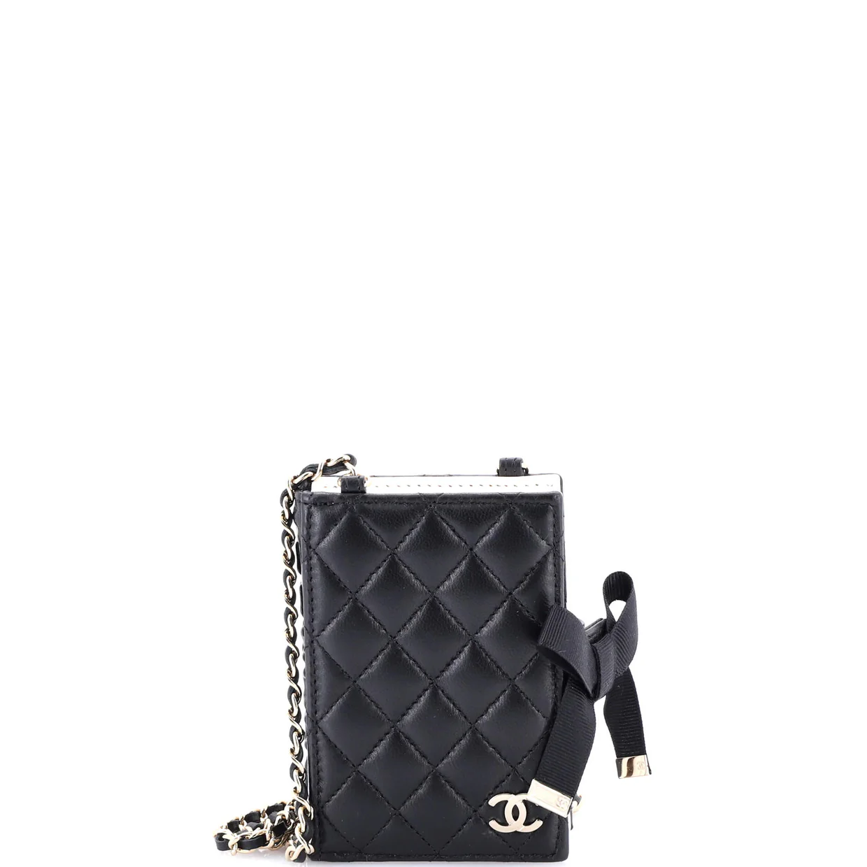 CC Book Card Holder with Chain Quilted Lambskin - Deep Luxury